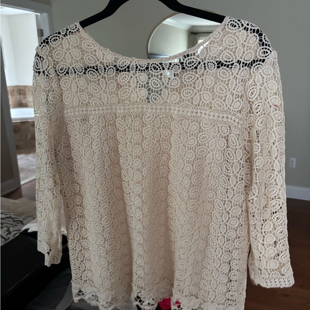 Massimo Dutti Tan Lace Blouse with Intricate Design